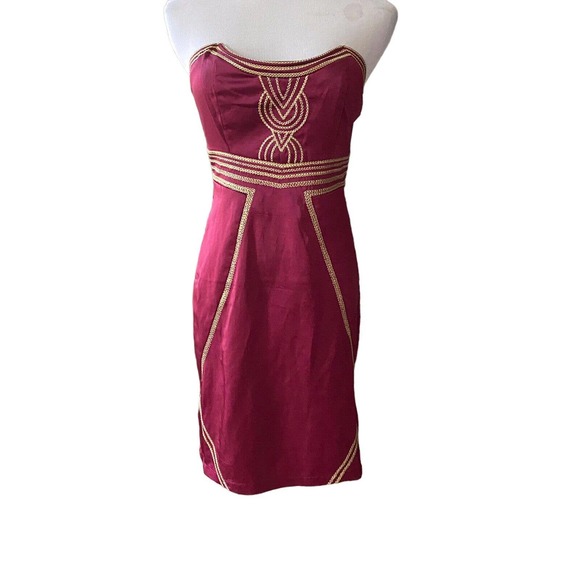 Minuet strapless mini dress Size Small NEW Burgandy Gold Trim NEW NWT T103 - Picture 1 of 6